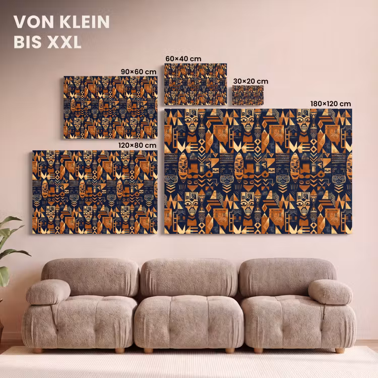 Leinwandbild - Nachtblau – Kupfer – Tribal – Masken — 6