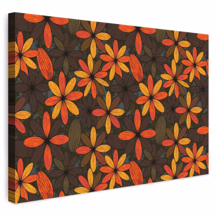Leinwandbild - Orange – Retro – Blumen – Herbst — 1