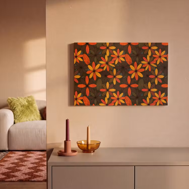 Leinwandbild - Orange – Retro – Blumen – Herbst — 2