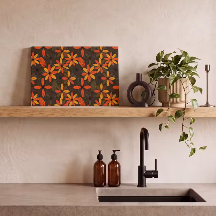 Leinwandbild - Orange – Retro – Blumen – Herbst — 3