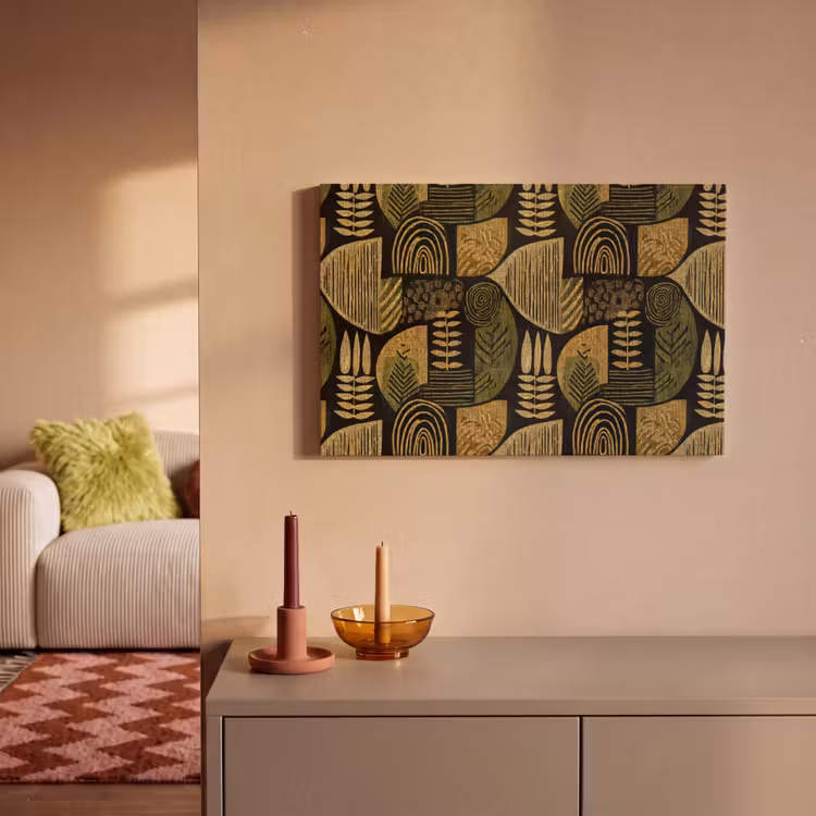 Leinwandbild - Schwarz – Ockergelb – Botanisch – Textur — 2