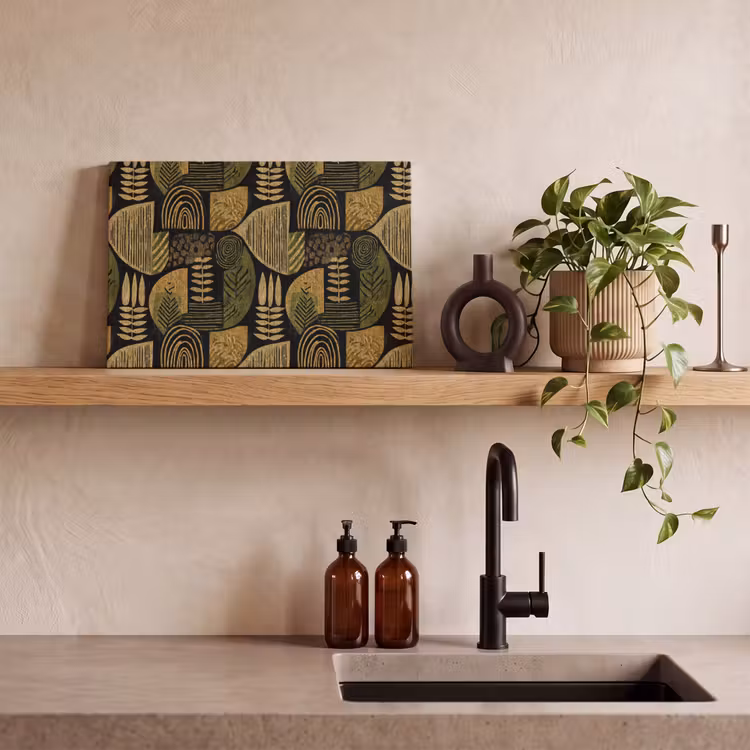 Leinwandbild - Schwarz – Ockergelb – Botanisch – Textur — 3
