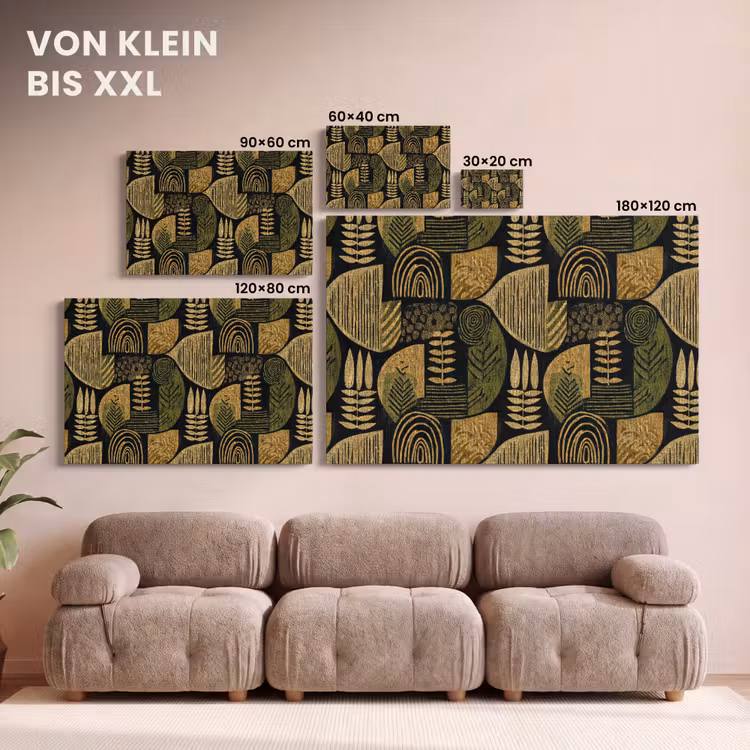 Leinwandbild - Schwarz – Ockergelb – Botanisch – Textur — 6