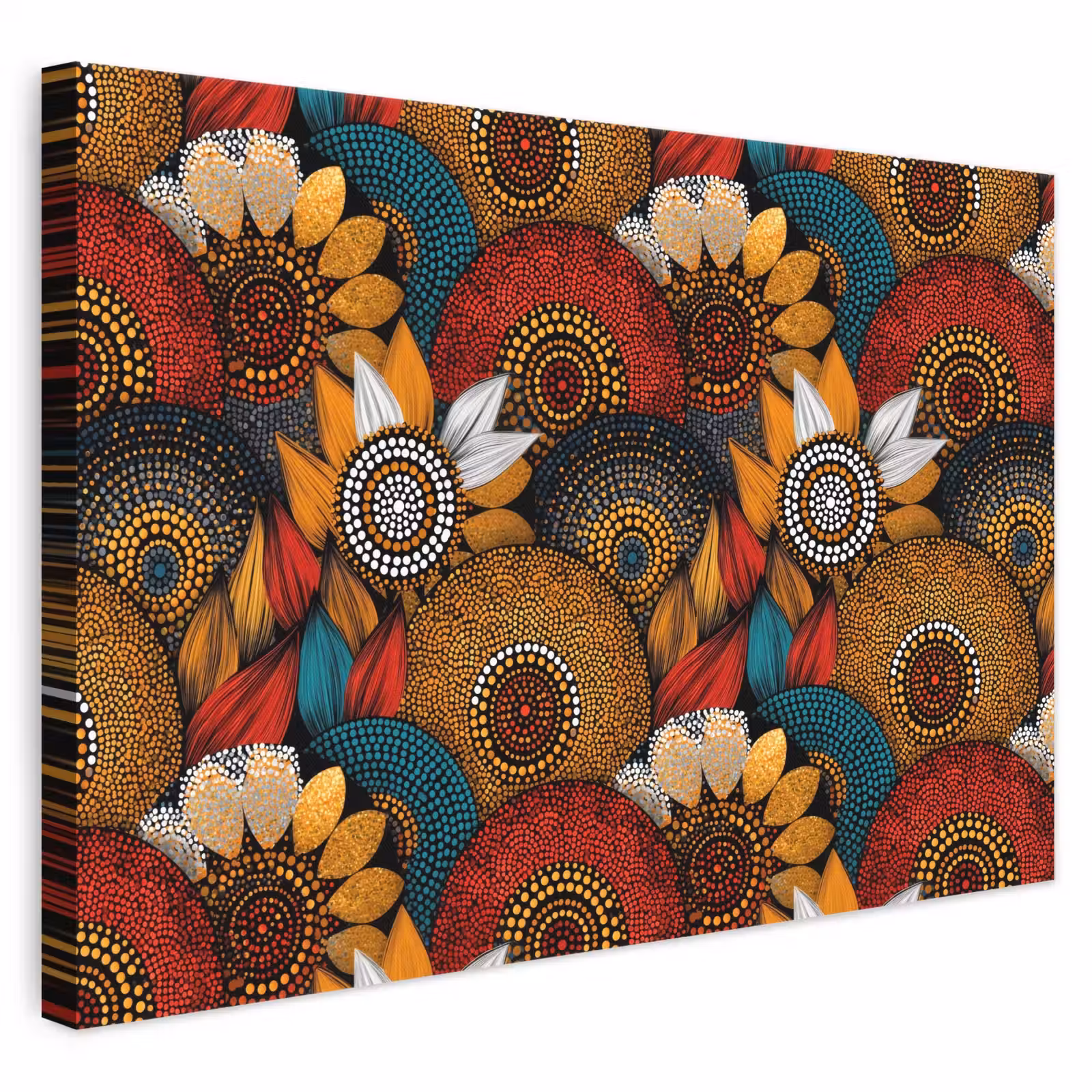 Leinwandbild - Farbenfroh – Aborigine – Punktmalerei – Botanisch – Muster — 1