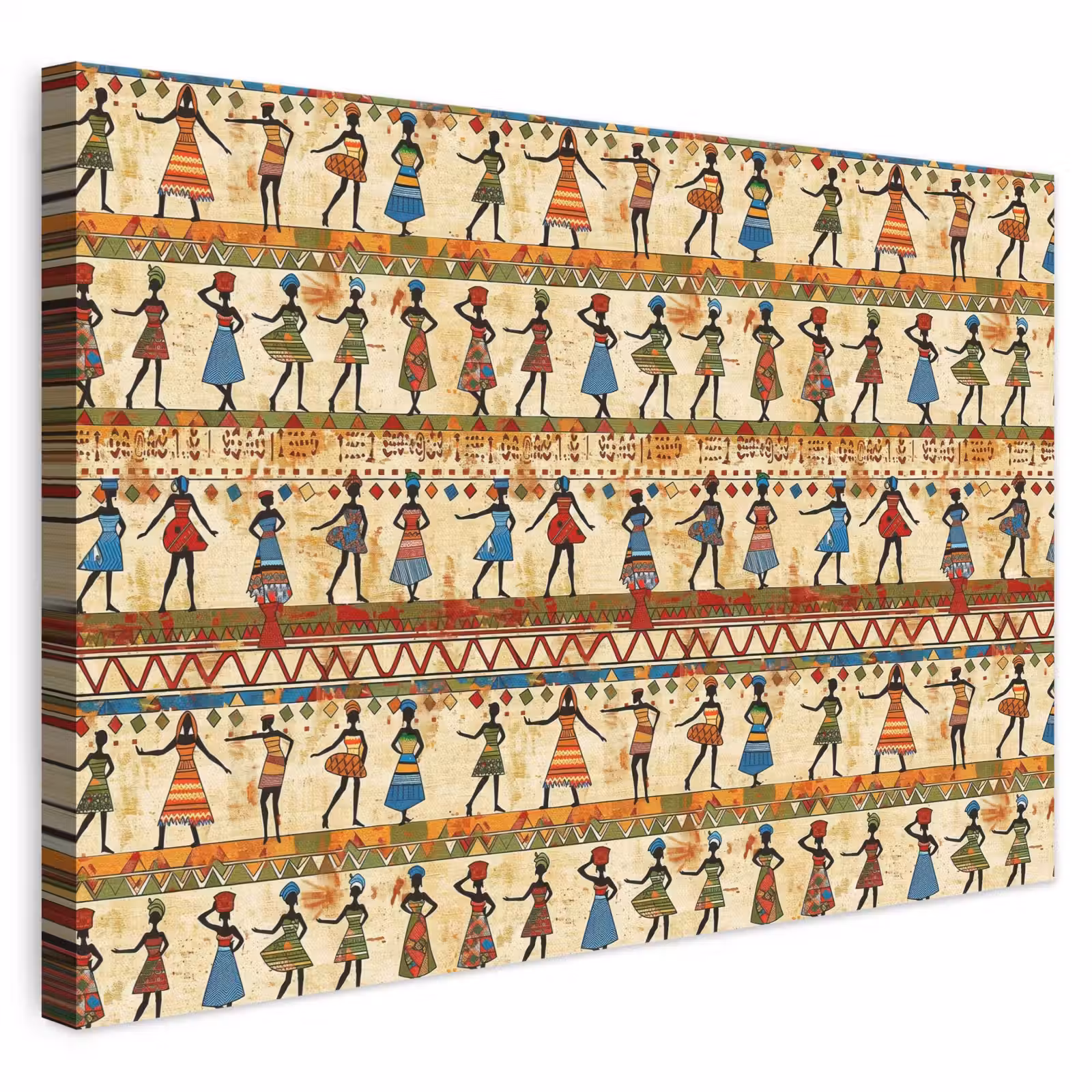 Leinwandbild - Farbenfroh – Afrikanisch – Ethnisch – Tanzende Frauen – Muster — 1