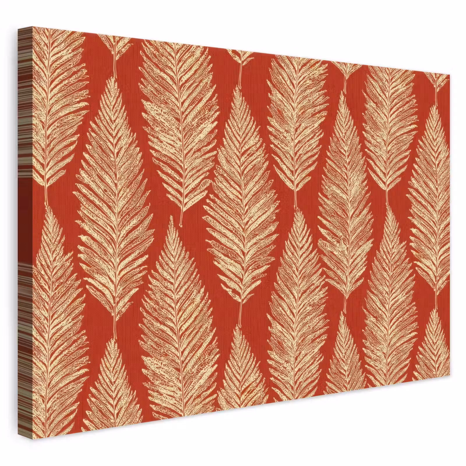 Leinwandbild - Rot – Botanisch – Farn – Muster — 1