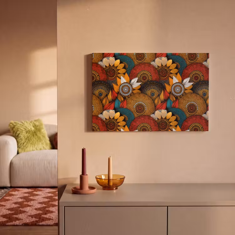Leinwandbild - Farbenfroh – Aborigine – Punktmalerei – Botanisch – Muster — 2