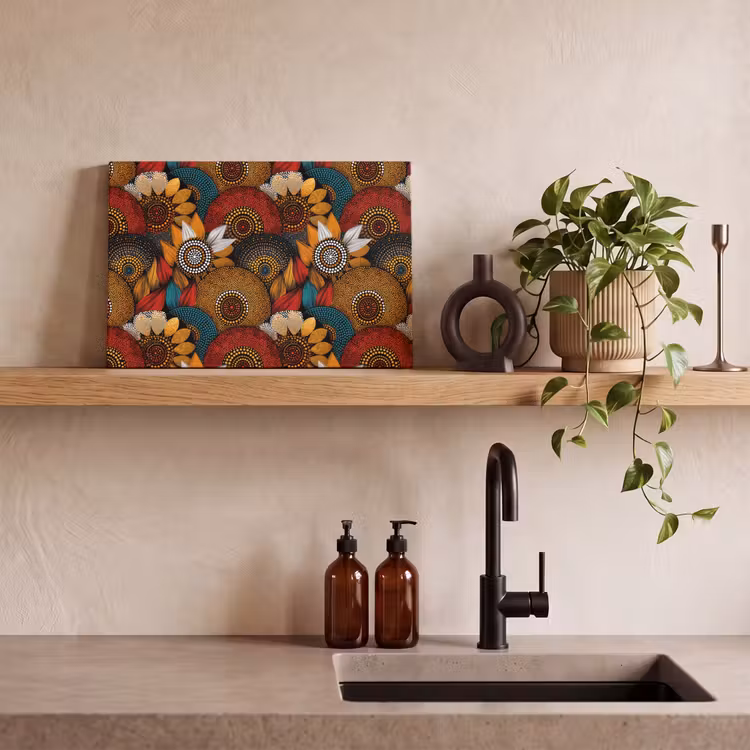 Leinwandbild - Farbenfroh – Aborigine – Punktmalerei – Botanisch – Muster — 3