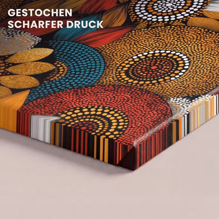 Leinwandbild - Farbenfroh – Aborigine – Punktmalerei – Botanisch – Muster — 4