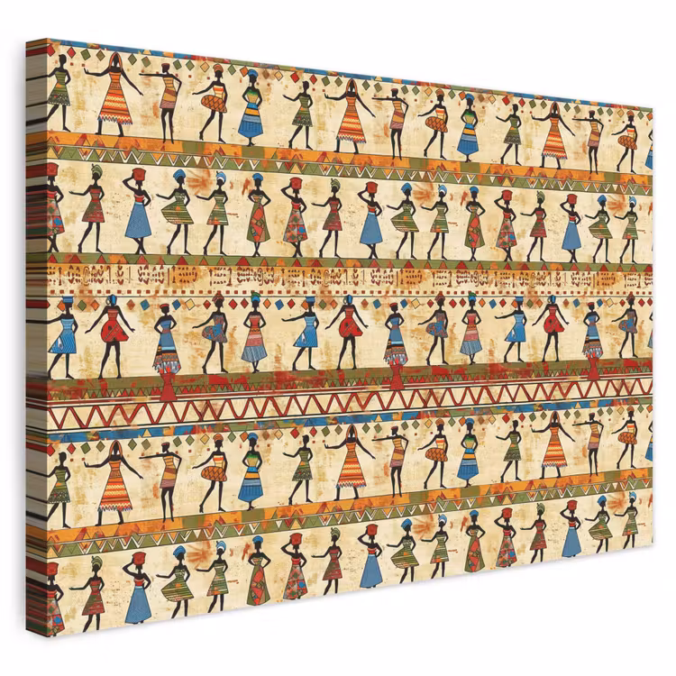 Leinwandbild - Farbenfroh – Afrikanisch – Ethnisch – Tanzende Frauen – Muster — 1
