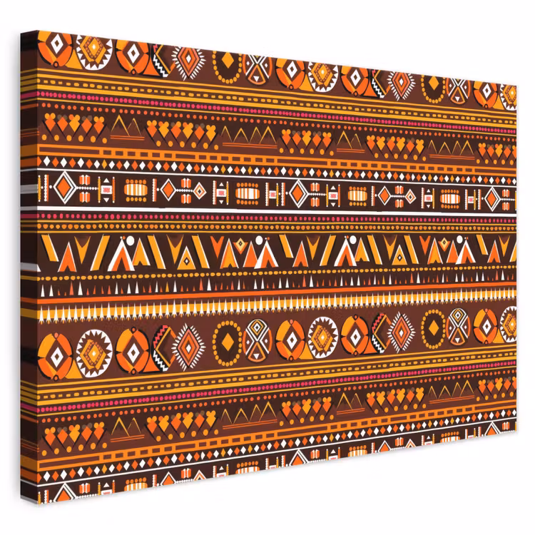 Leinwandbild - Orange – Ethnisch – Tribal – Geometrisch – Muster — 1