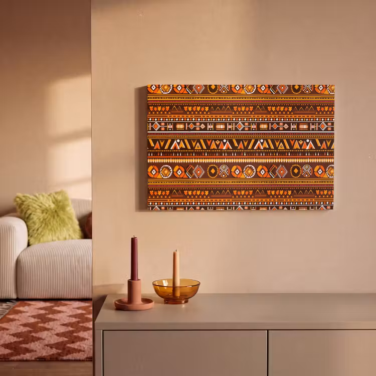 Leinwandbild - Orange – Ethnisch – Tribal – Geometrisch – Muster — 2