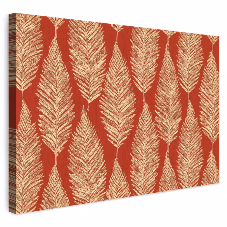 Leinwandbild - Rot – Botanisch – Farn – Muster — 1