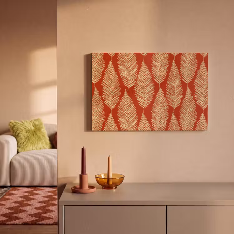 Leinwandbild - Rot – Botanisch – Farn – Muster — 2