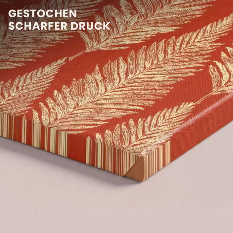 Leinwandbild - Rot – Botanisch – Farn – Muster — 4