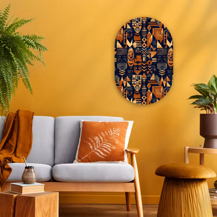 Forexbild Oval - Nachtblau – Kupfer – Tribal – Masken — 2