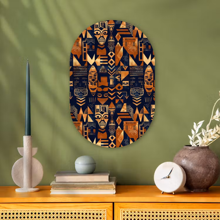 Forexbild Oval - Nachtblau – Kupfer – Tribal – Masken — 3