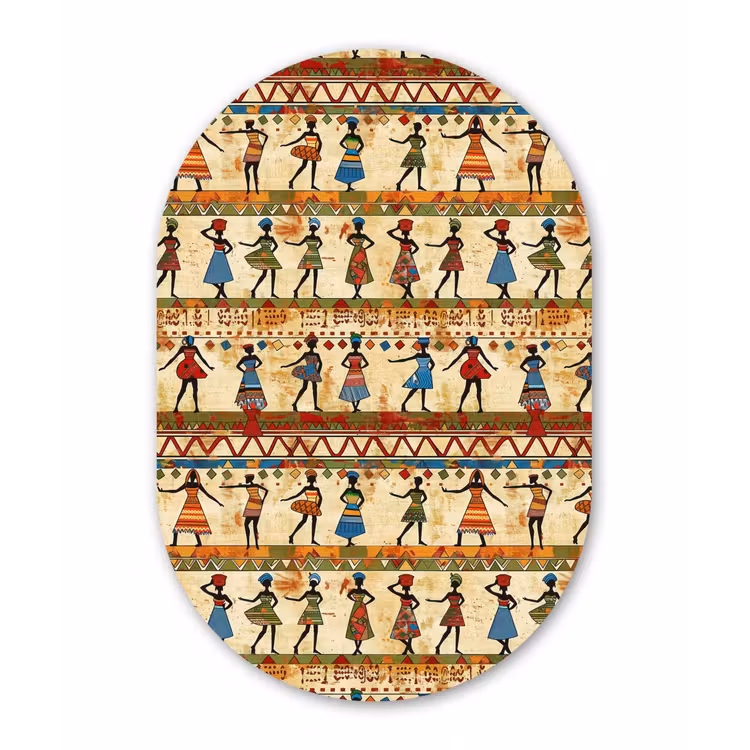 Forexbild Oval - Farbenfroh – Afrikanisch – Ethnisch – Tanzende Frauen – Muster — 1