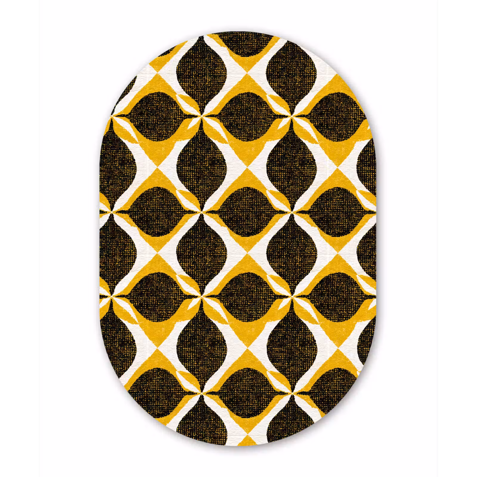 Glasbild Oval - Gelb – Schwarz – Geometrisch – Retro – Struktur — 1