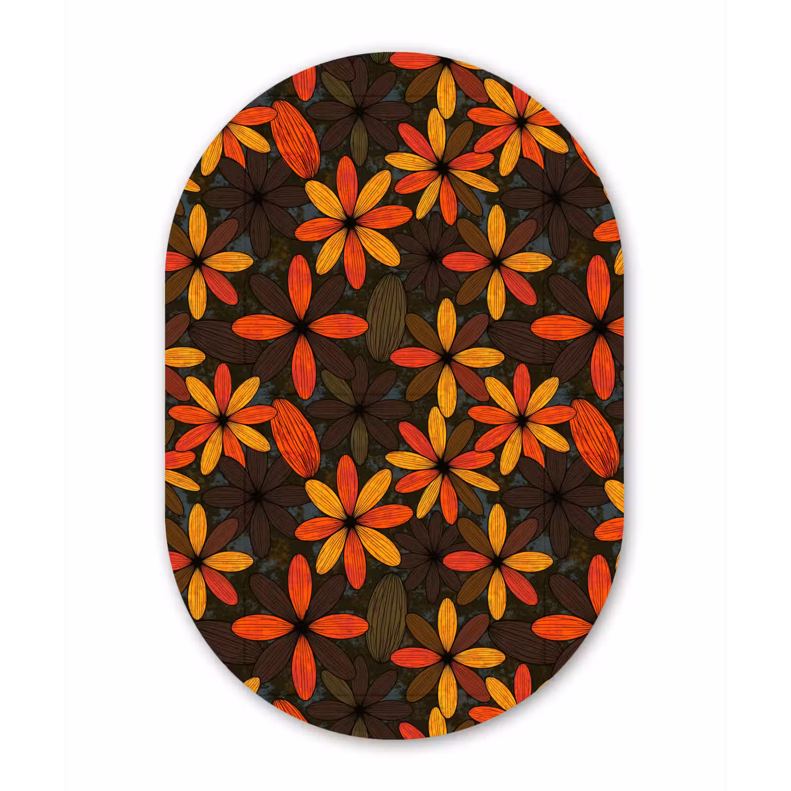 Glasbild Oval - Orange – Retro – Blumen – Herbst — 1