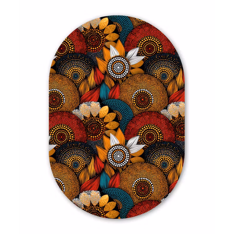 Glasbild Oval - Farbenfroh – Aborigine – Punktmalerei – Botanisch – Muster — 1