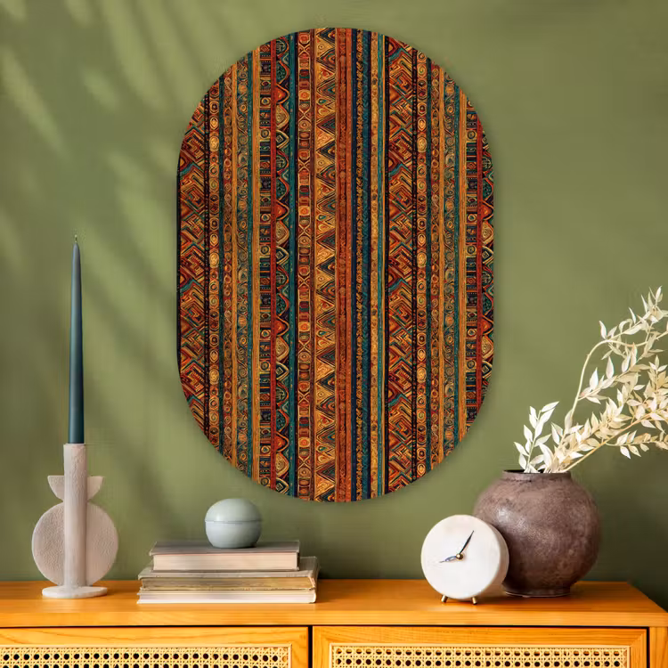 Glasbild Oval - Farbenfroh – Ethnisch – Folkloristisch – Gemustert — 2