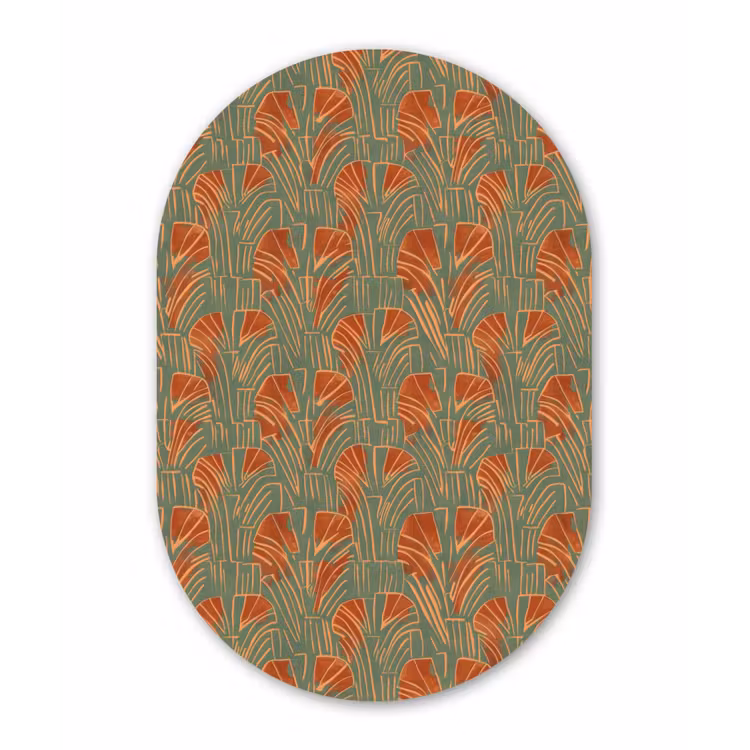 Glasbild Oval - Grün – Terrakotta – Deko – Fächer — 1