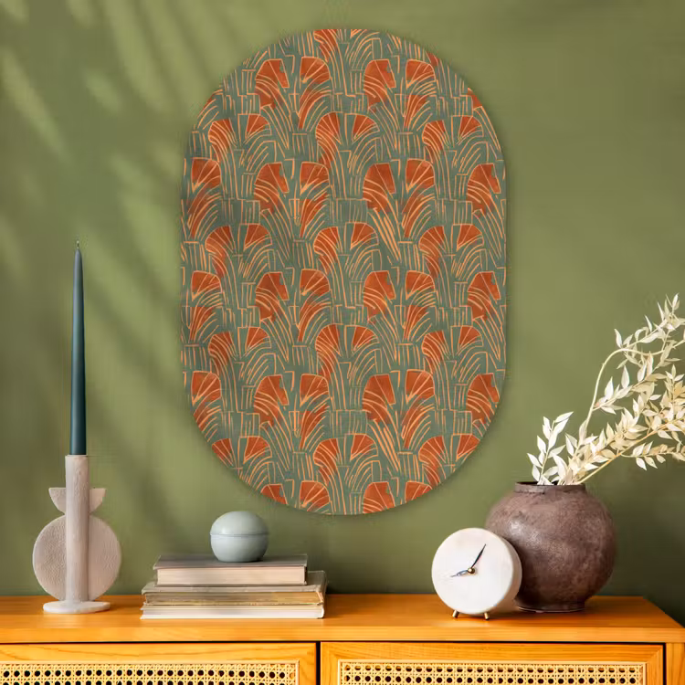 Glasbild Oval - Grün – Terrakotta – Deko – Fächer — 2