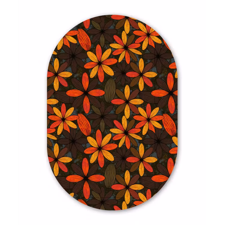 Glasbild Oval - Orange – Retro – Blumen – Herbst — 1
