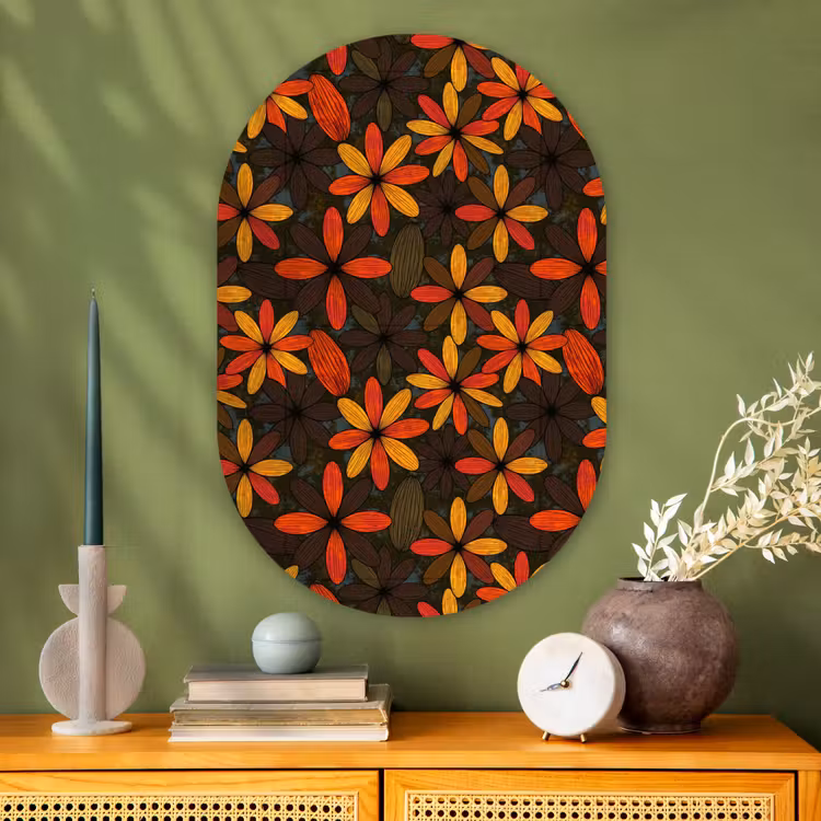 Glasbild Oval - Orange – Retro – Blumen – Herbst — 2