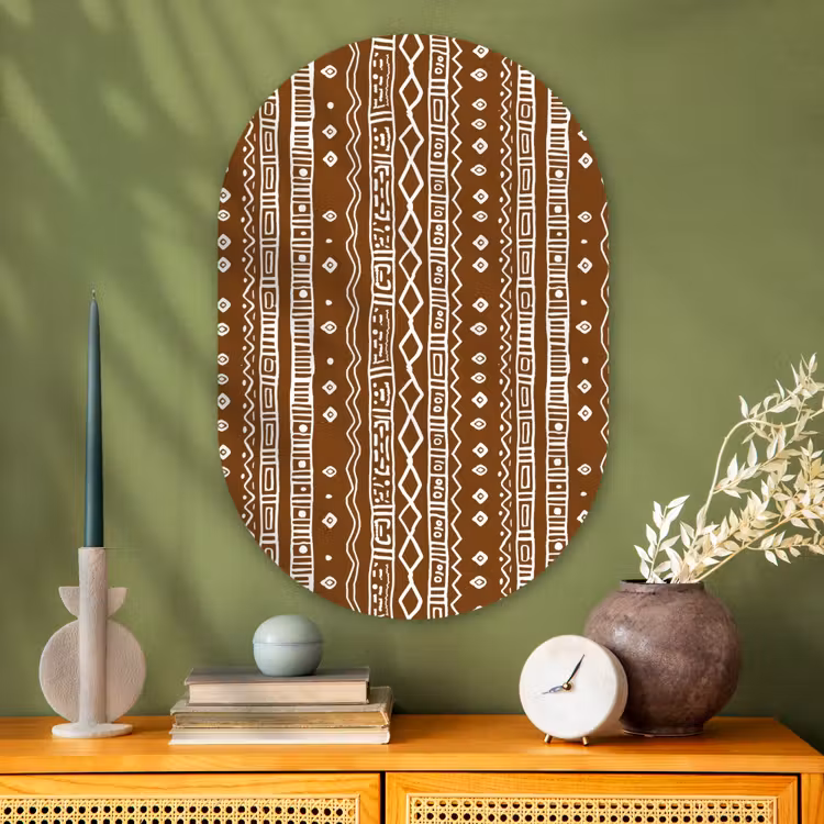 Glasbild Oval - Schokoladenbraun – Ethno – Tribal – Muster — 2