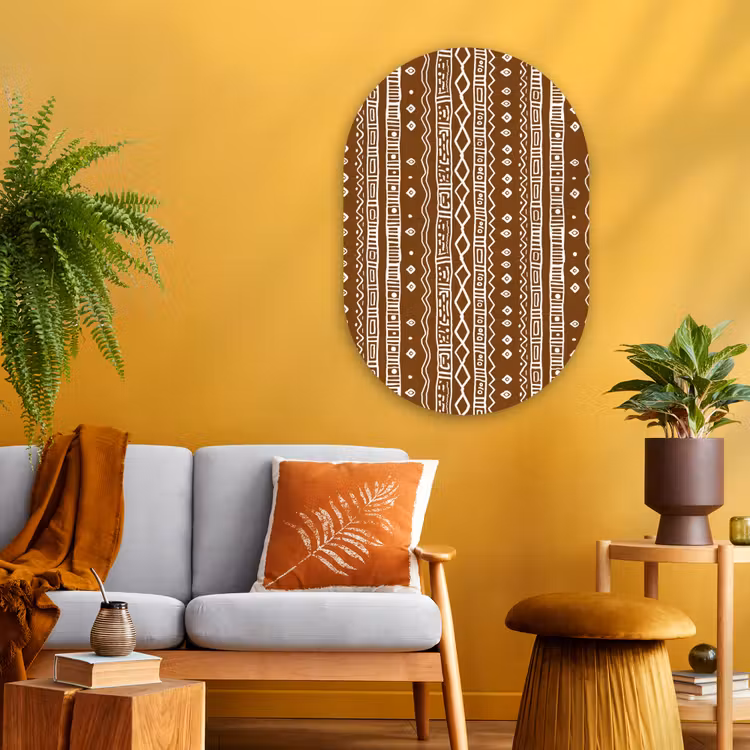 Glasbild Oval - Schokoladenbraun – Ethno – Tribal – Muster — 3