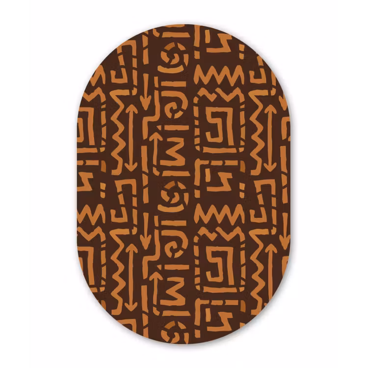 Glasbild Oval - Schokoladenbraun – Ethno – Tribal – Symbole — 1