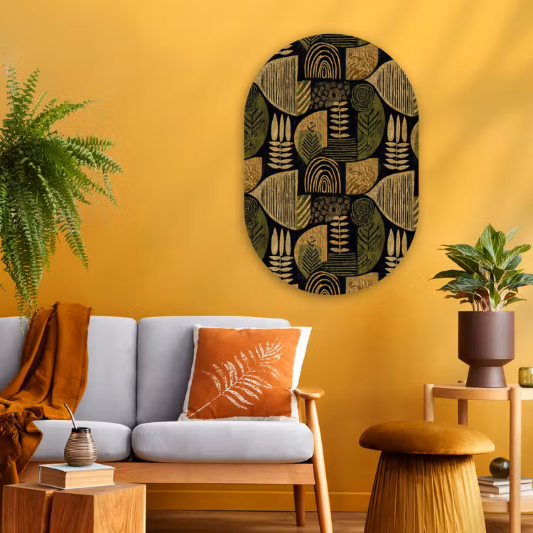 Glasbild Oval - Schwarz – Ockergelb – Botanisch – Textur — 3