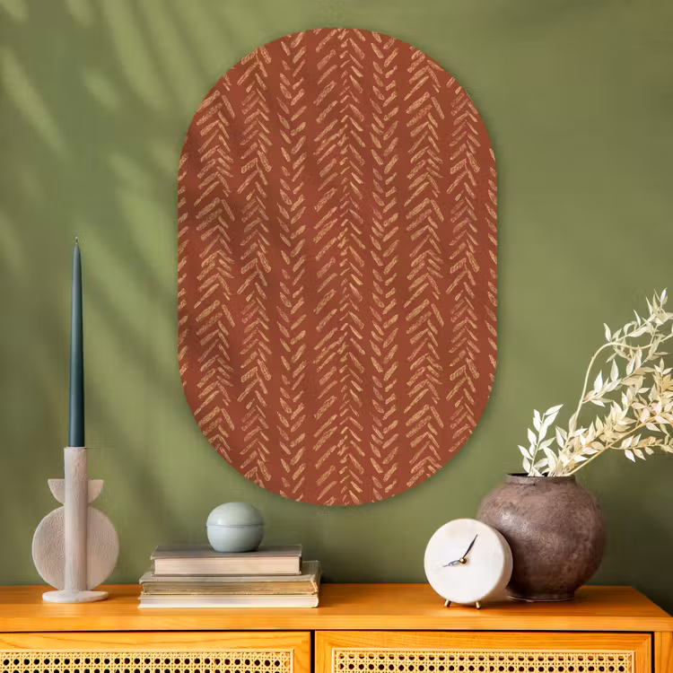 Glasbild Oval - Terrakotta – Fischgrätmuster – Handgefertigt – Muster — 2