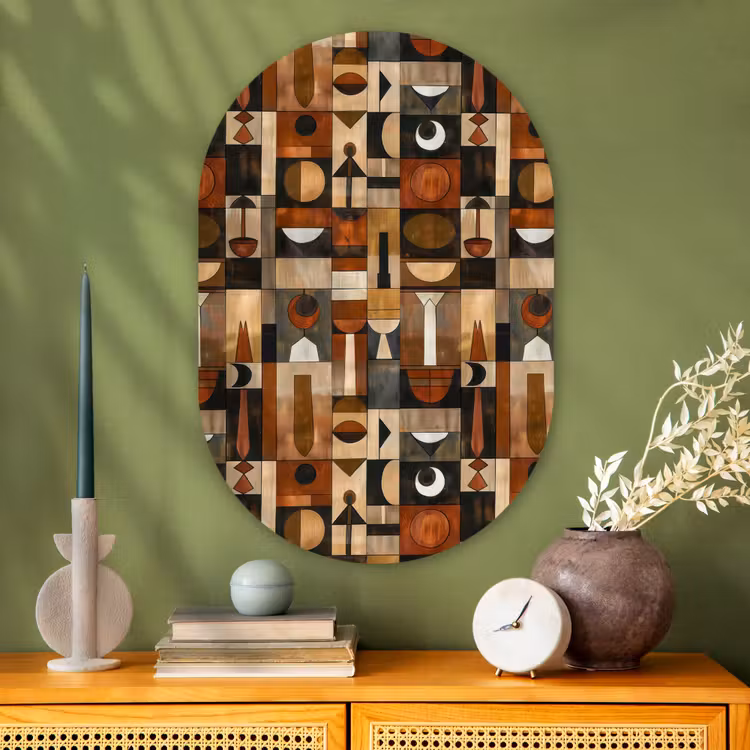 Glasbild Oval - Terrakotta – Geometrisch – Mid-Century – Muster — 2