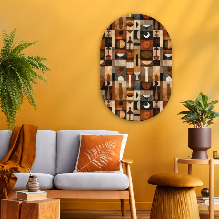 Glasbild Oval - Terrakotta – Geometrisch – Mid-Century – Muster — 3