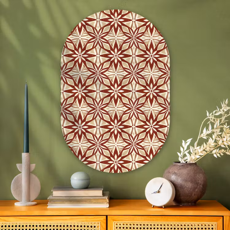 Glasbild Oval - Bordeauxrot – Geometrisch – Fliese – Muster — 2