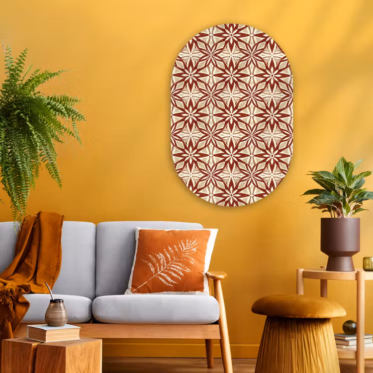 Glasbild Oval - Bordeauxrot – Geometrisch – Fliese – Muster — 3