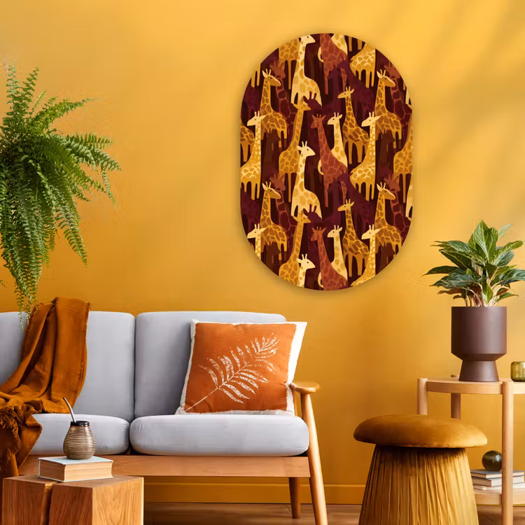 Glasbild Oval - Braun – Giraffen – Safari – Muster — 3