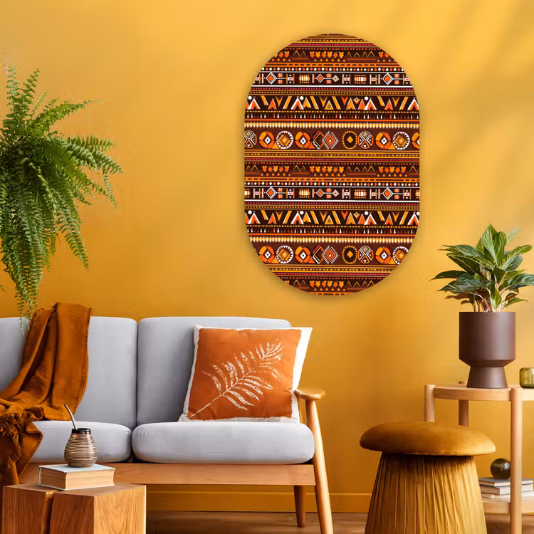 Glasbild Oval - Orange – Ethnisch – Tribal – Geometrisch – Muster — 3