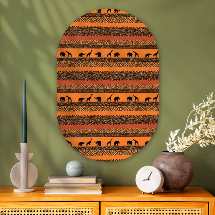 Glasbild Oval - Orange – Safari – Afrikaans – Tiere – Muster — 2