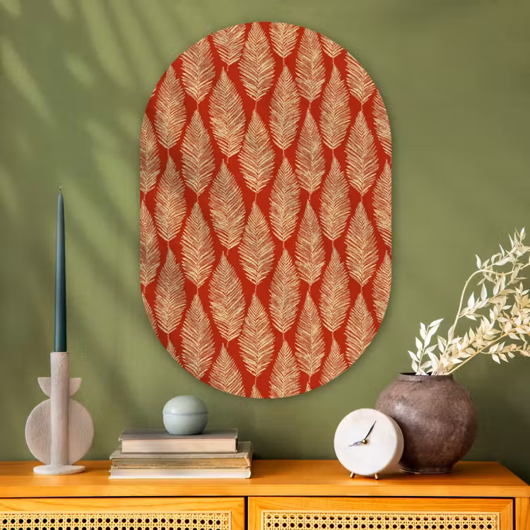 Glasbild Oval - Rot – Botanisch – Farn – Muster — 2