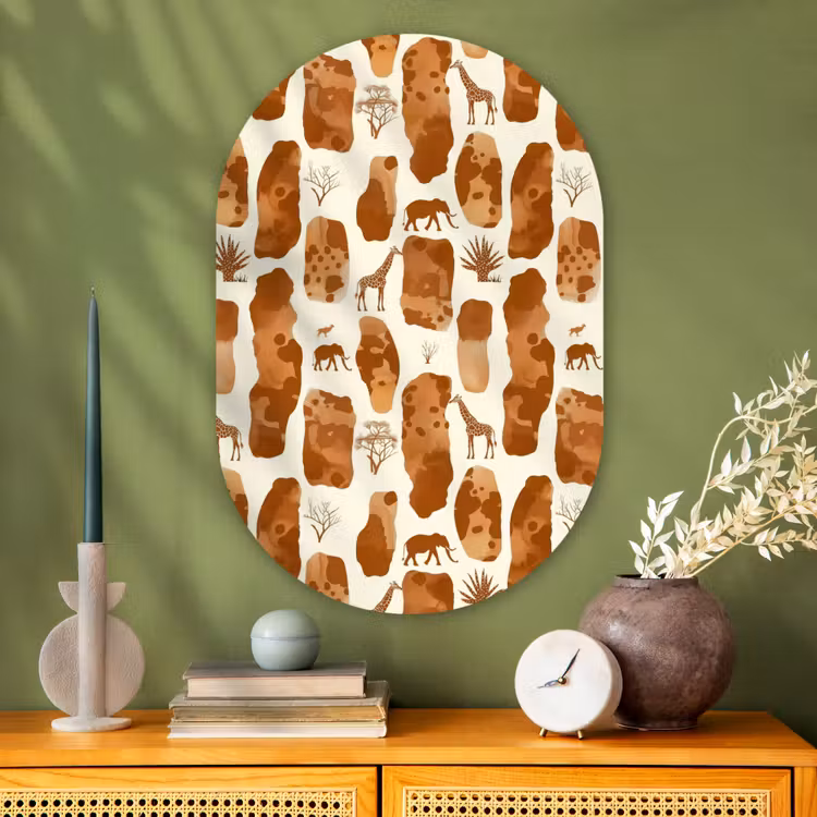 Glasbild Oval - Terrakotta – Safari – Tiere – Muster — 2
