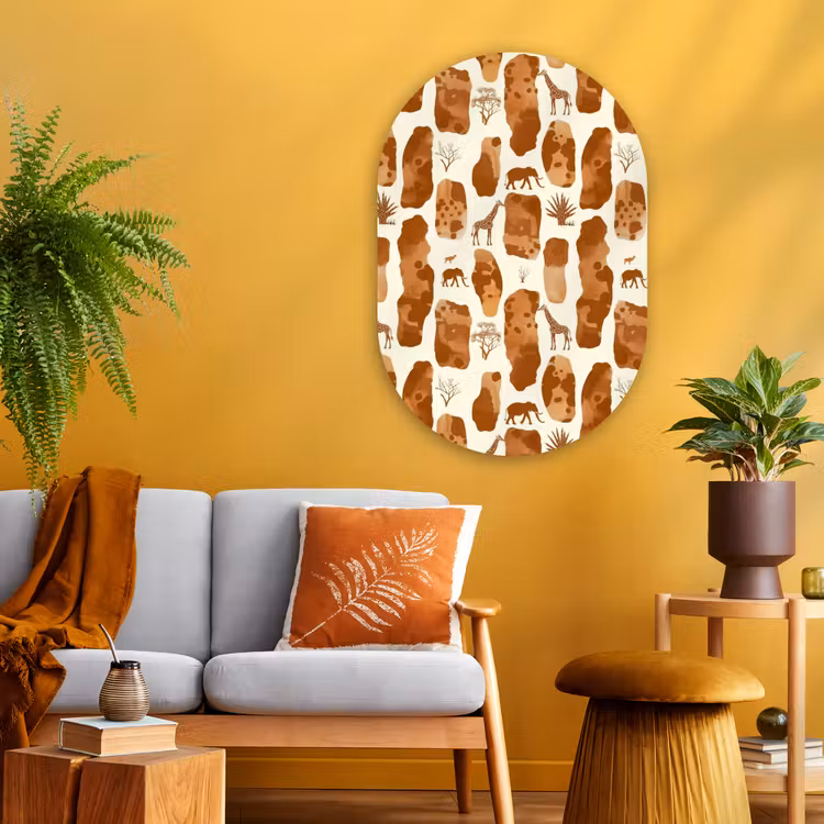Glasbild Oval - Terrakotta – Safari – Tiere – Muster — 3
