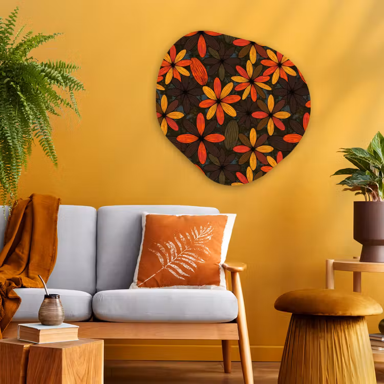 Glasbild Organische Form - Orange – Retro – Blumen – Herbst — 3