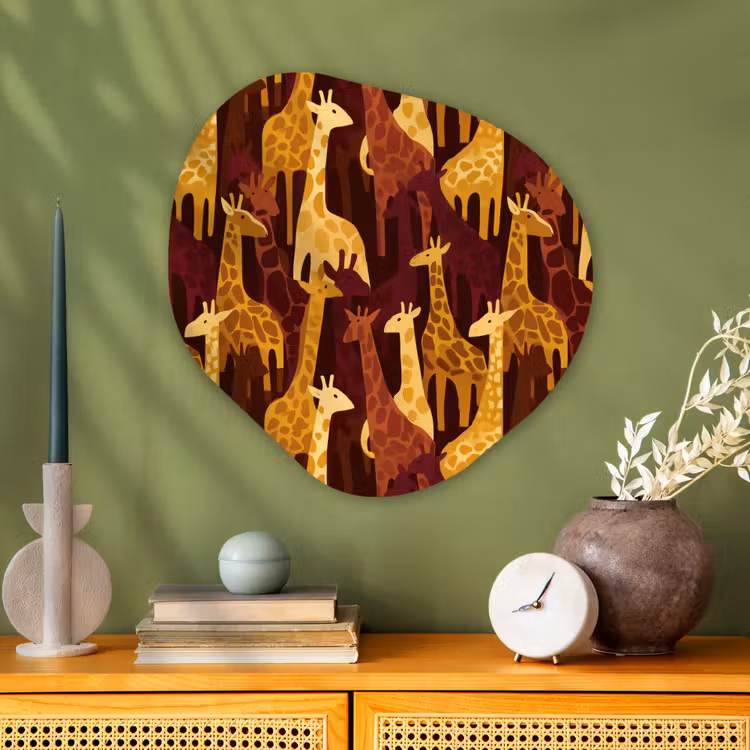 Glasbild Organische Form - Braun – Giraffen – Safari – Muster — 2