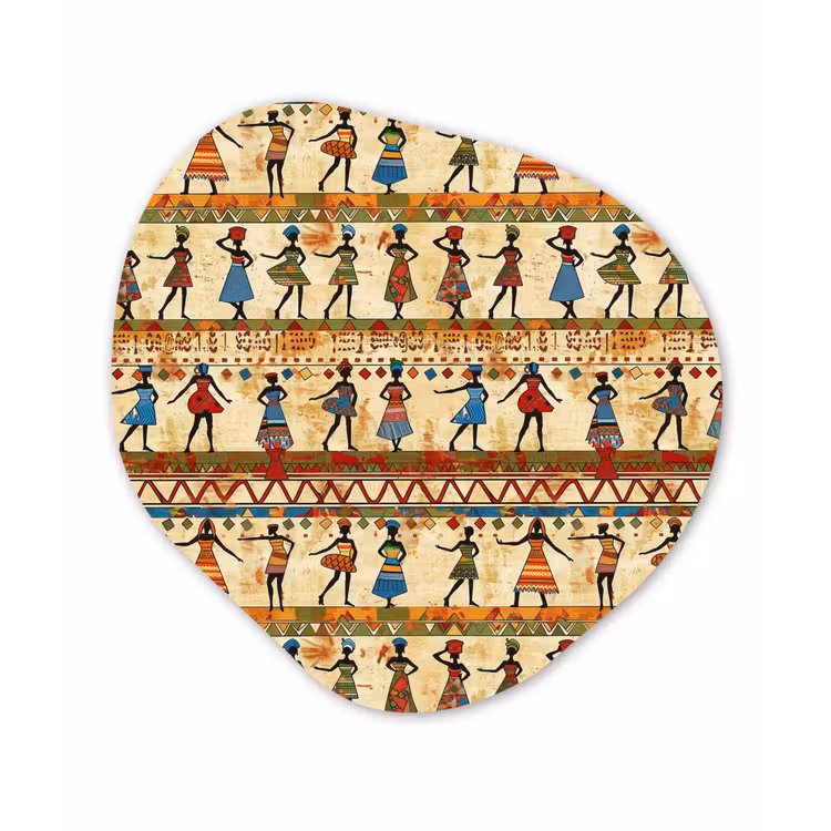 Glasbild Organische Form - Farbenfroh – Afrikanisch – Ethnisch – Tanzende Frauen – Muster — 1