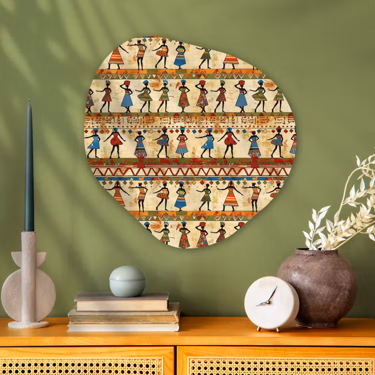 Glasbild Organische Form - Farbenfroh – Afrikanisch – Ethnisch – Tanzende Frauen – Muster — 2