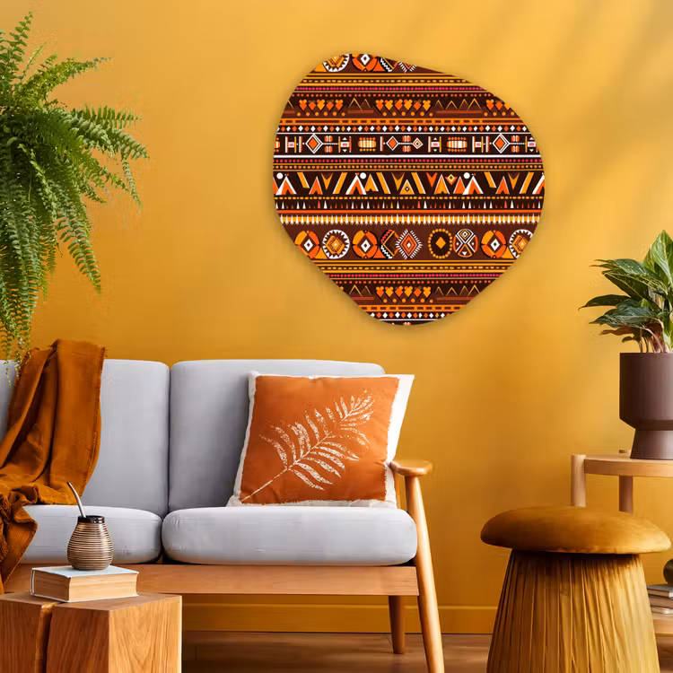 Glasbild Organische Form - Orange – Ethnisch – Tribal – Geometrisch – Muster — 3